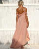 Back view of the rose light pink Eros Maxi Dress with A-line fit, exclusively at VVC Sitia Crete