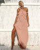 Eros Maxi Dress in rose light pink, front view with macrame shoulder detail, exclusive at VVC Sitia Crete
