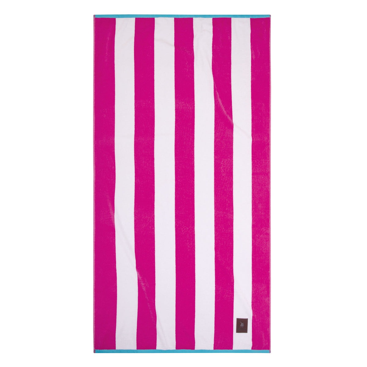 Greenwich Polo Club 3817 fuchsia and white striped cotton beach towel with turquoise trim, 90 × 170 cm.