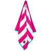 Hanging Greenwich Polo Club 3817 fuchsia and white striped cotton beach towel with turquoise trim.