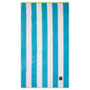 Greenwich Polo Club 3819 turquoise and white striped cotton beach towel with lime green trim, 90 × 170 cm.