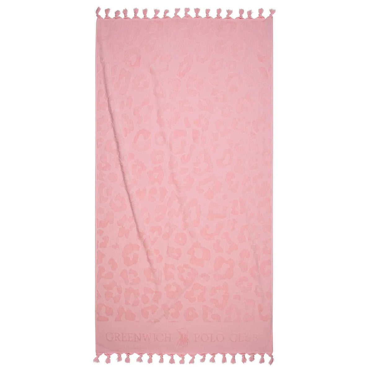 Greenwich Polo Club 3835 nude-pink animal-print cotton beach towel with fringed ends, 90 × 170 cm.