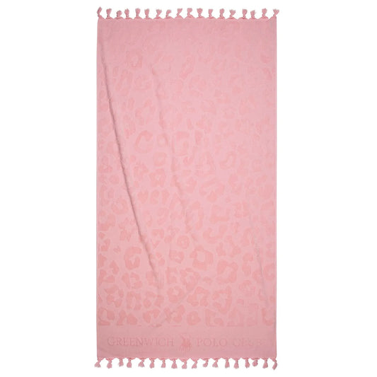 Greenwich Polo Club 3835 nude-pink animal-print cotton beach towel with fringed ends, 90 × 170 cm.