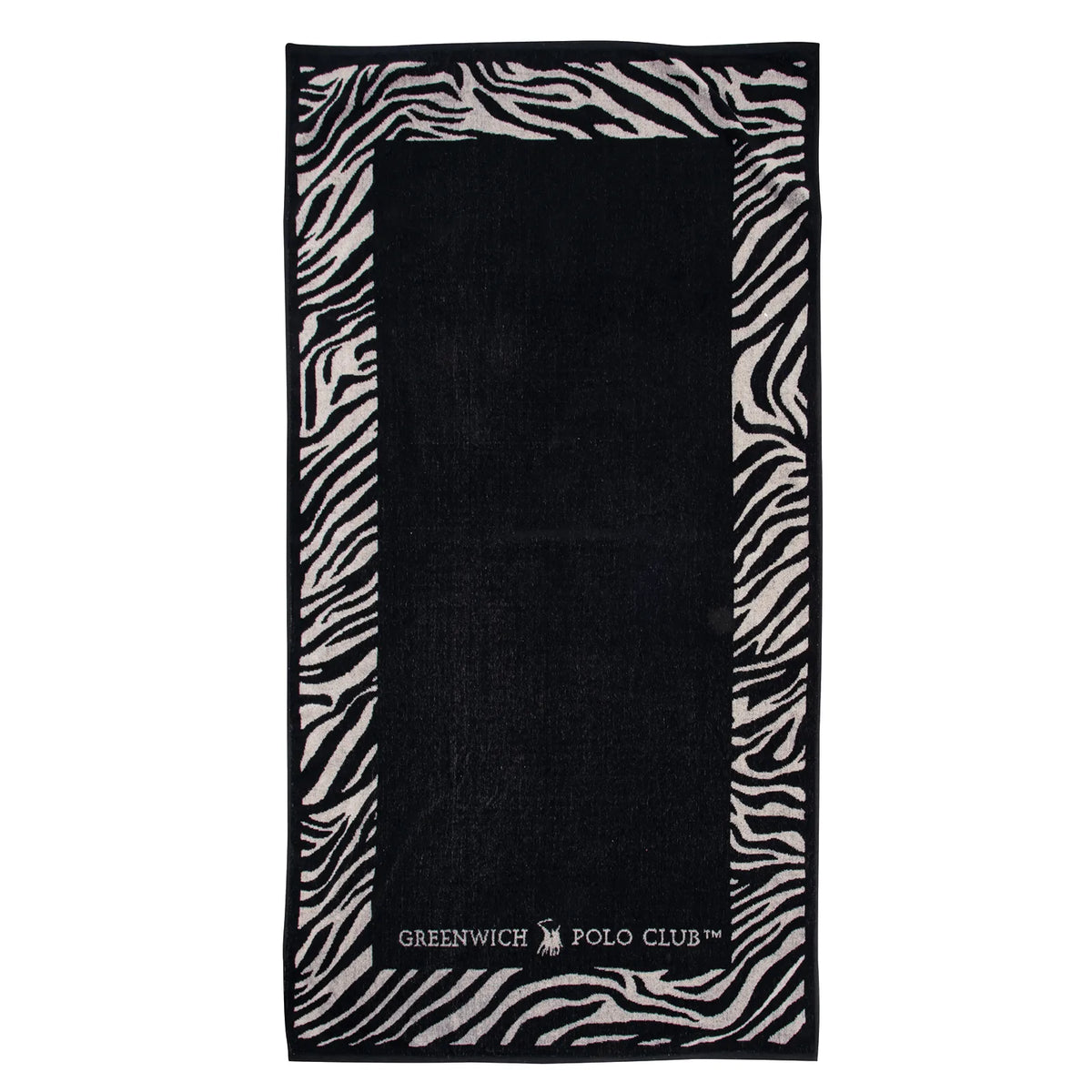 Greenwich Polo Club beach towel 3884 in black and ivory zebra jacquard design