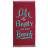 Greenwich Polo Club beach towel 3884 in red and turquoise jacquard design with beach slogan and fringes