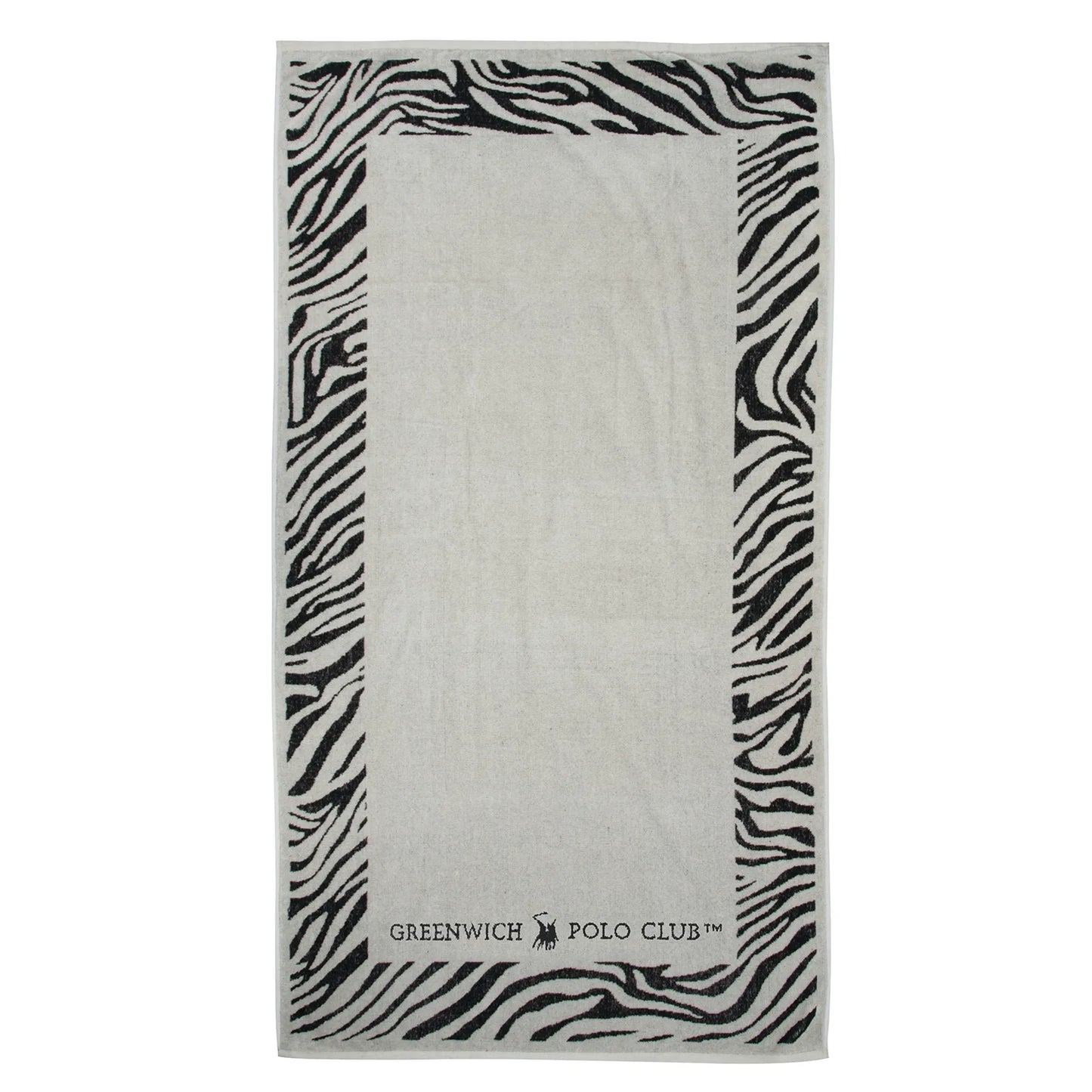 Greenwich Polo Club beach towel 3885 in black and ivory zebra jacquard design