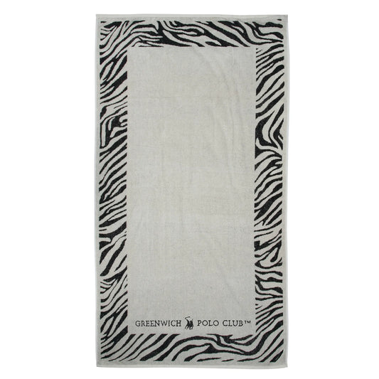 Greenwich Polo Club beach towel 3885 in black and ivory zebra jacquard design