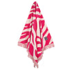Hanging Greenwich Polo Club 5200 magenta and taupe animal-wave cotton beach towel with fringed ends.