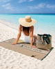 Greenwich Polo Club Beach Towel 5229 in beige and green on sandy beach, luxury cotton jacquard towel available at VVC shop Sitia Crete
