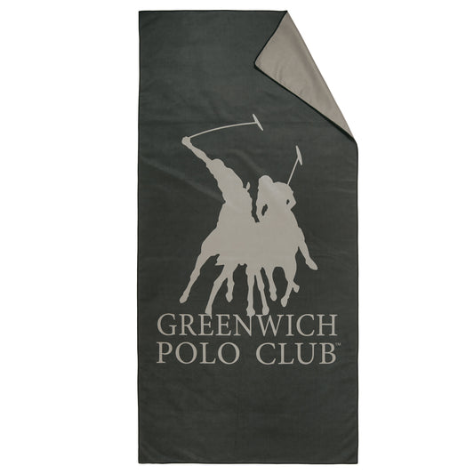 Greenwich Polo Club beach towel 5214, 80x170 cm black microfiber towel with grey logo, fast drying luxury towel for beach gym and spa
