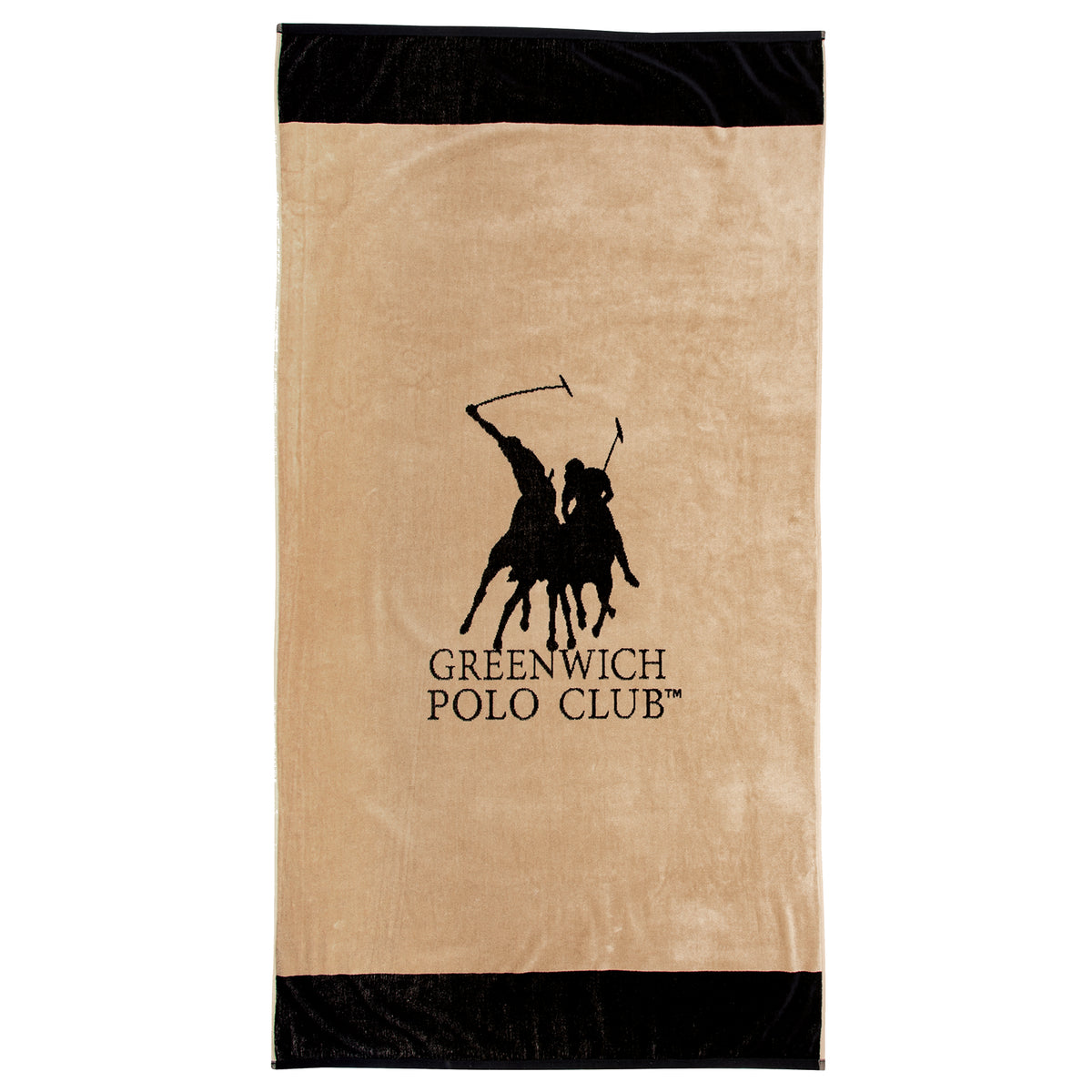 Greenwich Polo Club Beach Towel 4046 in beige and black, 90x170 cm cotton jacquard towel with large polo logo
