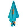Hanging view of the Greenwich Polo Club turquoise beach towel with an oversized yellow logo, 90 × 170 cm, model 3785.