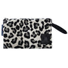 Front view of the Greenwich Polo Club 3861 black and beige leopard-print cosmetic bag with black zipper and logo patch.