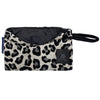 Open Greenwich Polo Club 3861 black and beige leopard-print cosmetic bag showing its black lining, zipper and logo patch.