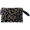 Front view of the Greenwich Polo Club 3862 black and taupe animal-print cosmetic bag with black zipper and logo patch.