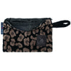 Open Greenwich Polo Club 3862 black and taupe animal-print cosmetic bag showing its black lining and zipper.