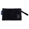 Front view of the Greenwich Polo Club 4017 black jacquard cosmetic bag with black zipper, wrist strap and logo patch.