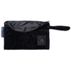 Open Greenwich Polo Club 4017 black jacquard cosmetic bag showing its black lining, zipper and wrist strap.