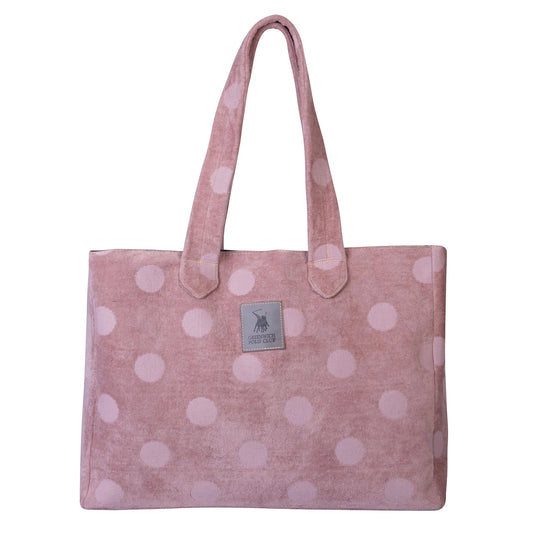 Front view of the Greenwich Polo Club cotton jacquard beach bag 3736 in soft rose with woven dots, measuring 50 × 38 cm.