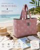 Greenwich Polo Club cotton jacquard beach bag 3736 in soft rose with large woven dots, photographed at a beach club in Sitia, Crete.