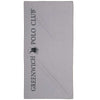 Greenwich Polo Club 267459004184 gray microfiber gym towel 4184, 45x90 cm, displayed on a workout bench with a tattooed male fitness model in the gym, available at VVC SHOP Sitia, Crete.