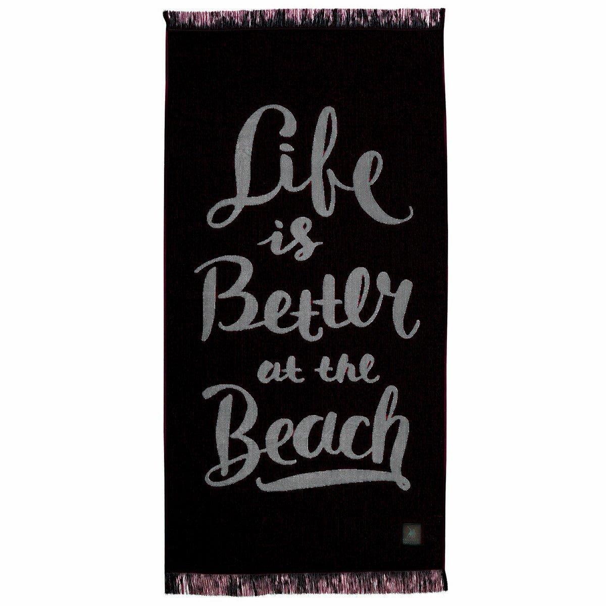 Greenwich Polo Club black beach towel with Life is Better at the Beach typography