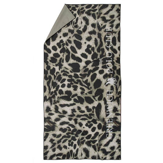 Greenwich Polo Club two-sided microfiber beach towel 5205 with abstract animal print, shown in an 80 × 170 cm product view.
