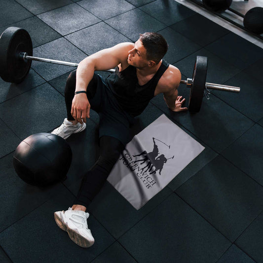 Greenwich Polo Club gray microfiber gym towel 4184, 45 × 90 cm, with centered Polo logo, available at VVC SHOP Sitia, Crete.