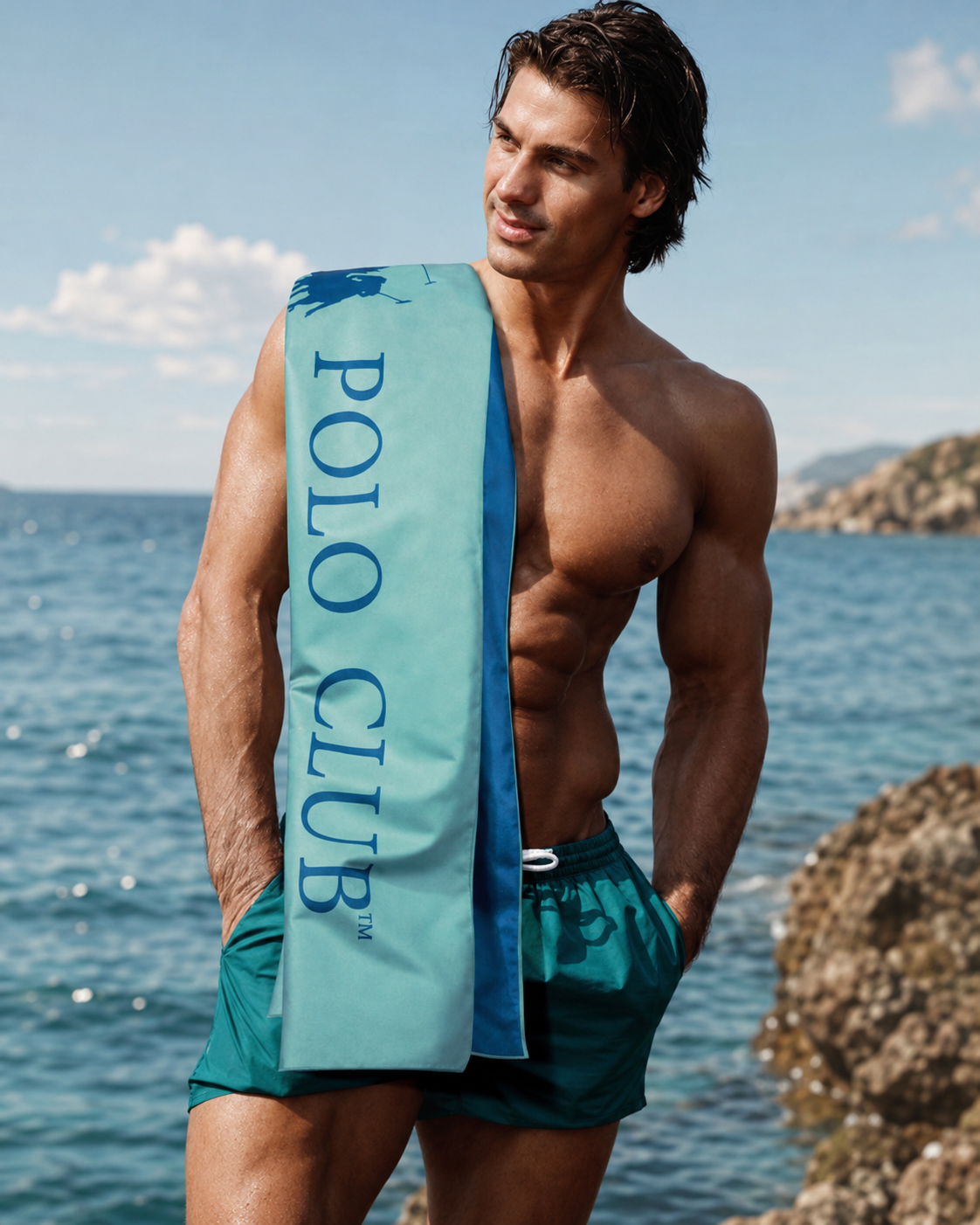 Greenwich Polo Club turquoise microfiber beach towel 80x170 cm, lightweight fast drying towel for beach, pool and travel
