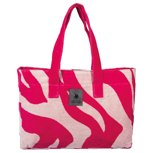 Greenwich Polo Club magenta zebra-wave jacquard beach bag with soft handles
