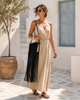Extra long black satin fringe shoulder bag by VVC, dramatic statement handbag with 100 cm adjustable fringes made in Greece