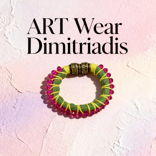 handmade, pink glass stones, bracelet, magnetic clasp, ART WEAR Dimitriadis, Greek design PINK