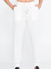 Kasha white summer jogger pants for women with gold drawstring ends, soft breathable modal polyester blend and elegant normal fit