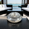Large aluminium windproof ashtray in silver design, ideal for luxury terraces, outdoor lounge areas and modern Greek island homes.