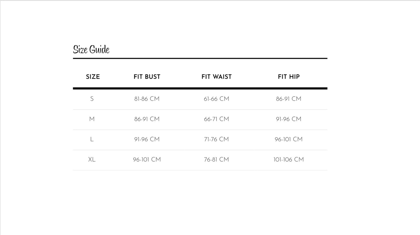 Size chart for LocoLoco Brazilian crochet bikini in mint turquoise, available online at viktoria-vigh.com and VVC SHOP Sitia.