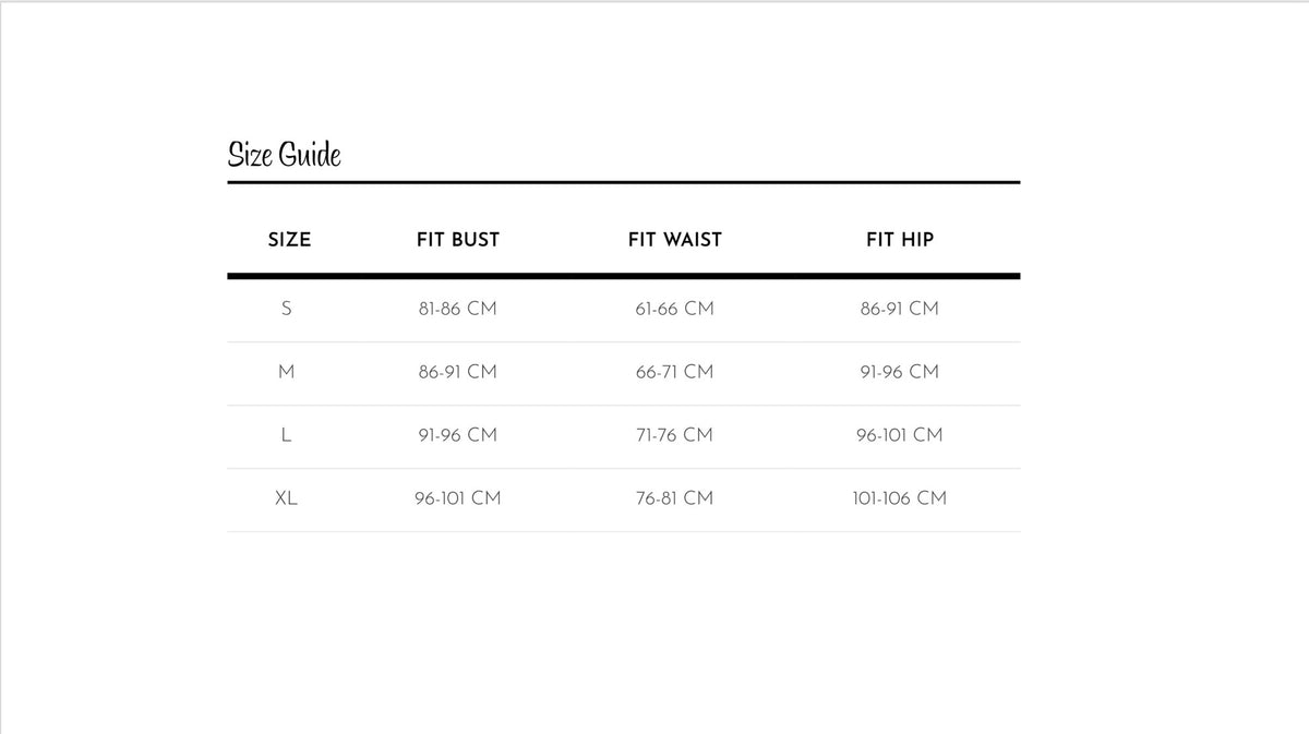 Size chart for LocoLoco Brazilian crochet bikini in mint turquoise, available online at viktoria-vigh.com and VVC SHOP Sitia.