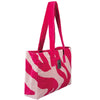 Luxury beach bag in magenta and taupe animal-wave design