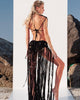 Back view of macramé River top black 2 showing open back halter style, 100% cotton boho design by ZOE.
