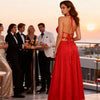Melody Macramé Top red-gold back view, tied in neck holder style, backless design fashion, designer fashion shop Sitia 