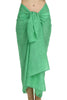 MiandMI spring green cotton pareo shown in a front-tied studio view, 100 × 180 cm solid-colour beach sarong made in Greece, available at VVC SHOP Sitia, Crete.