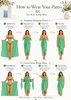 How-to guide showing the MiandMI spring green 100 × 180 cm cotton pareo styled as a strapless bandeau dress and cross-front wrap dress, available at VVC SHOP Sitia, Crete.