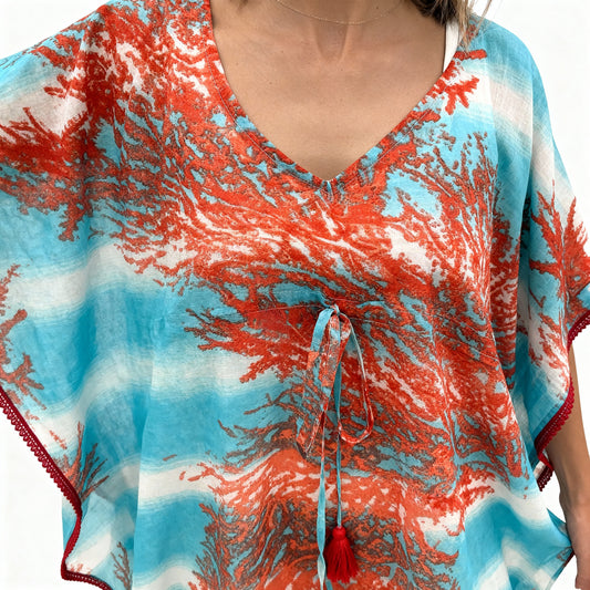 Blue and red plus size fit Top with a tassel detail