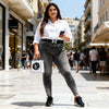 Miss Sister grey jeggings with high-stretch comfort for curvy women, jeans-style finish and flattering body-shaping silhouette