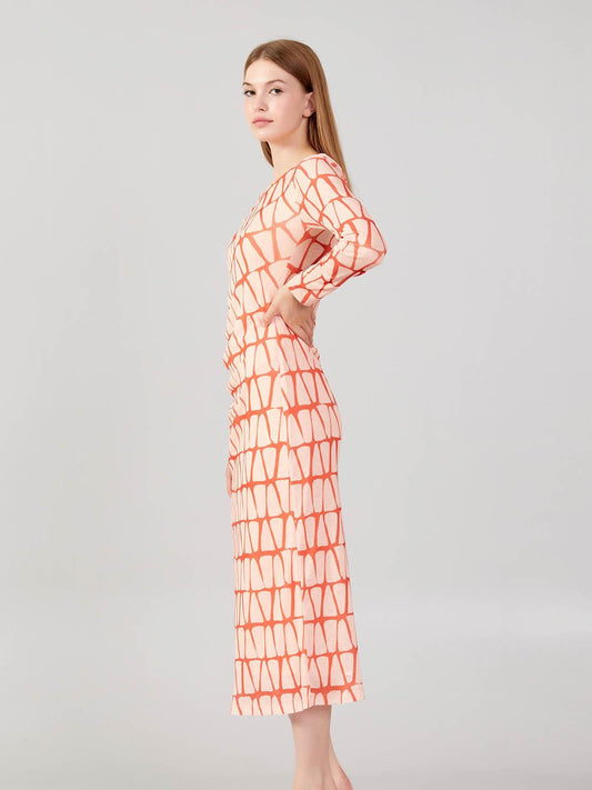 Midi Dress Long Sleeve Orange