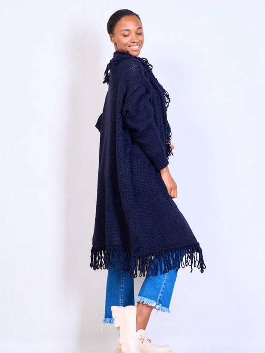 Long Cardigan with Black Fringes