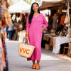 Soft knit long sleeve maxi dress in light grey with V-neck straight fit – Michela Mii