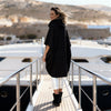 🖤 VVC Black Sweater Cape Poncho – Asymmetrical Design with Built-In Turtlenec and Pocket