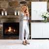 Loose handmade wool coat light grey paired with white outfit in Crete style