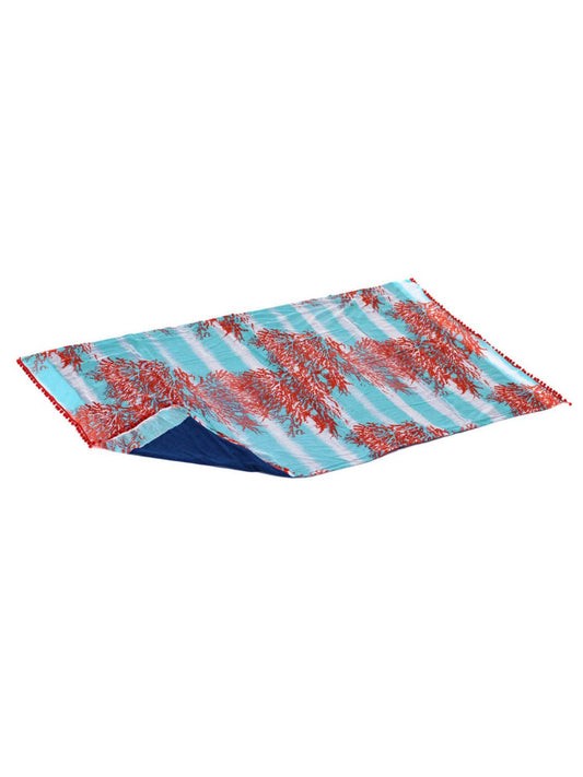 Folded Ploos Design cotton beach pareo with red coral motifs and blue-and-white details, 150x100 cm, available at VVC Shop Sitia.