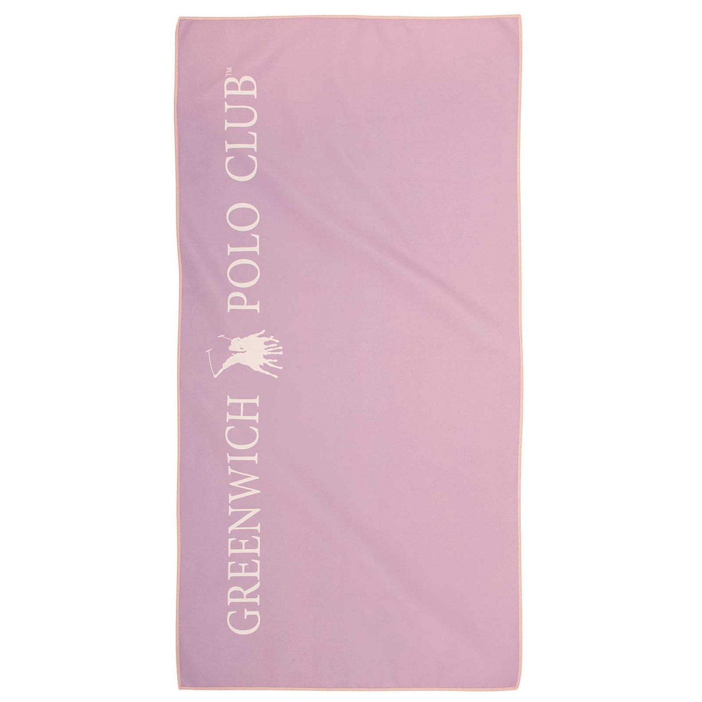 Pink towel with 'Greenwich Polo Club' branding on a white background Luxury microfiber workout towel 45x90 cm for gym and yoga